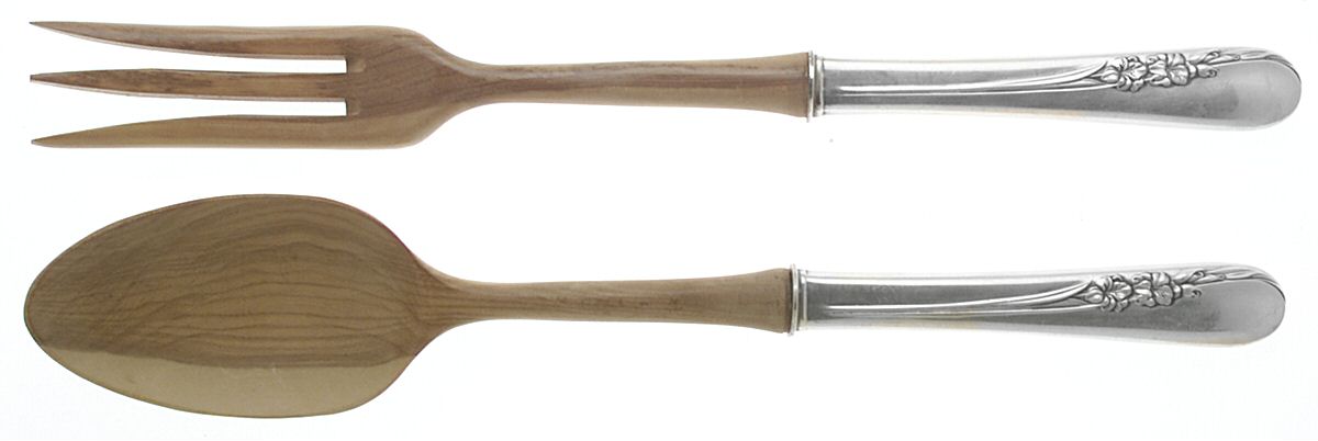 Blossom Time (Sterling, 1950) Wooden Bowl 2-Piece Salad Set by International Silver-1