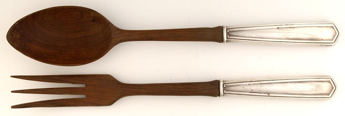 Brandon (Sterling, 1913) Wooden Bowl 2-Piece Salad Set by International Silver-1