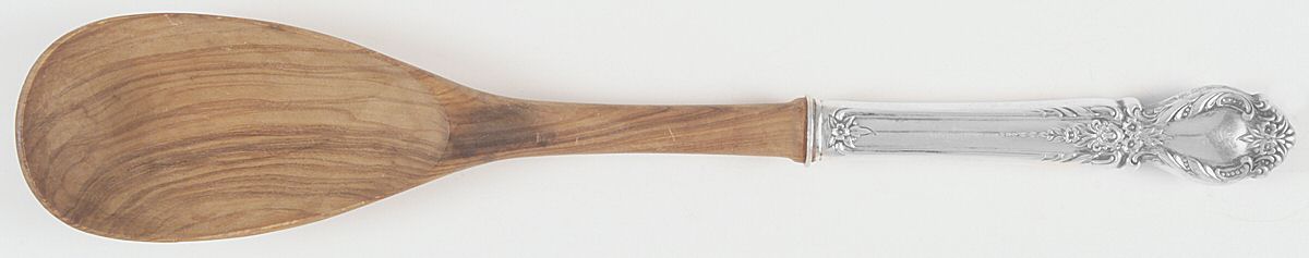 Brocade (Sterling, 1950) Salad Serving Spoon with Wooden Bowl by International Silver-1