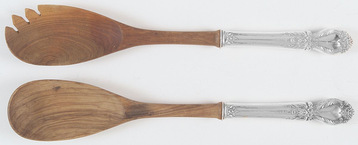 Brocade (Sterling, 1950) Wooden Bowl 2-Piece Salad Set by International Silver-1