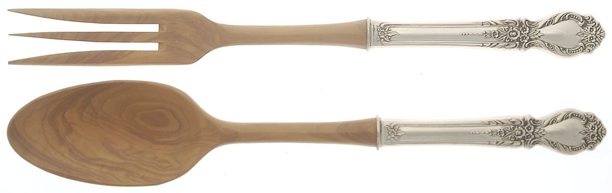 Brocade (Sterling, 1950) Wooden Bowl 2 Piece Salad Set by International Silver-1