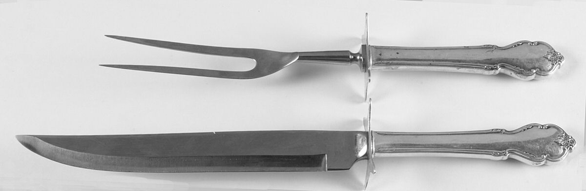 Breton Rose (Sterling, 1954) Large 2-Piece Roast Carving Set w/Stainless Blade by International Silver-1