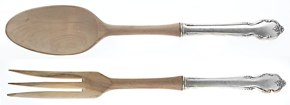Breton Rose (Sterling, 1954) Wooden Bowl 2-Piece Salad Set by International Silver-1