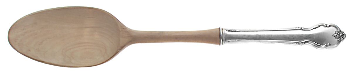 Breton Rose (Sterling, 1954) Salad Serving Spoon with Wooden Bowl by International Silver-1