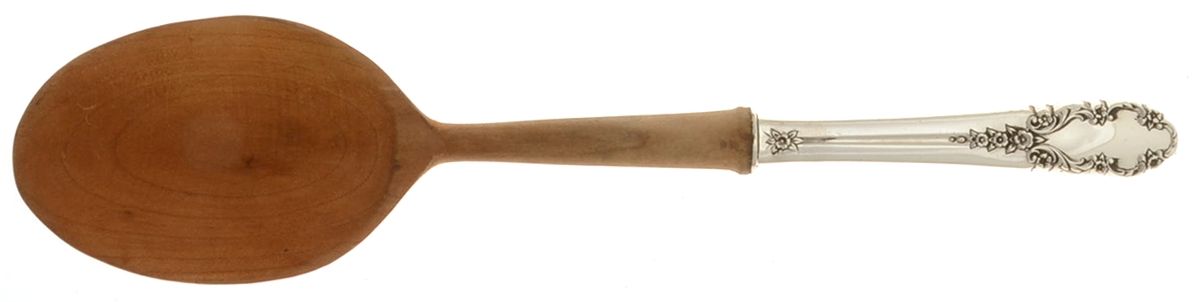 Bridal Veil (Sterling, 1950, No Monograms) Salad Serving Spoon with Wooden Bowl by International Silver-1