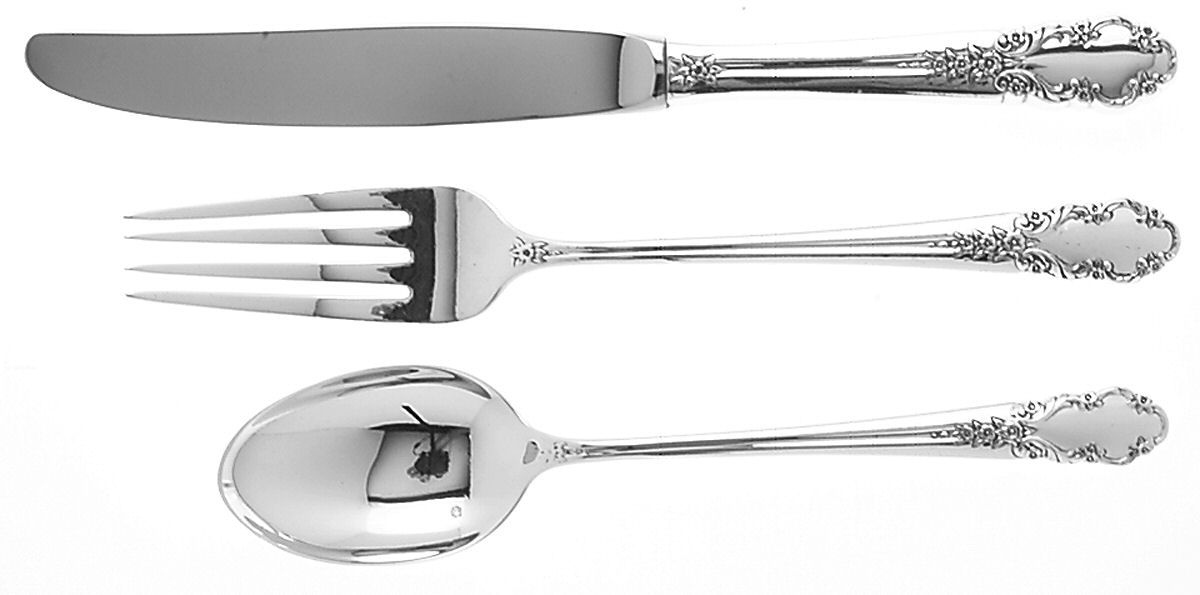 Bridal Veil (Sterling, 1950, No Monograms) 3-Piece Youth Set (Knife, Fork & 5 O'Clock Spoon) by International Silver-1