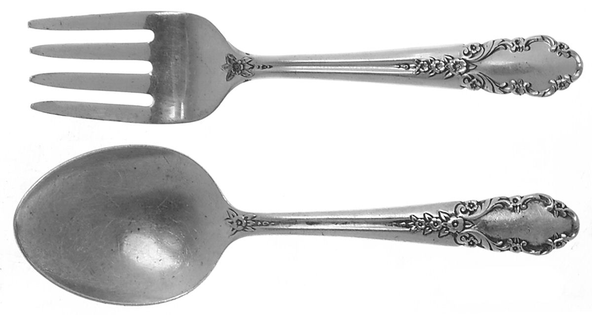 Bridal Veil (Sterling, 1950, No Monograms) 2 Pc Baby Set (BF, BS) by International Silver-1