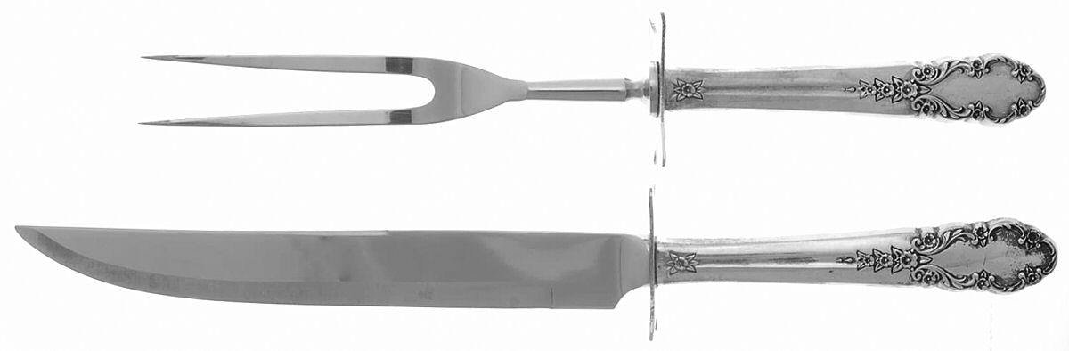 Bridal Veil (Sterling, 1950, No Monograms) Large 2-Piece Roast Carving Set w/ Stainless Blade by International Silver-1