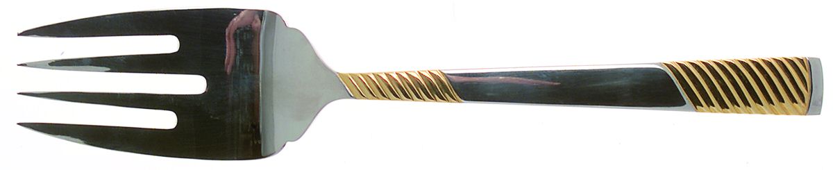 Calypso (Stainless, Gold Accent) Large Solid Cold Meat Serving Fork by International Silver-1