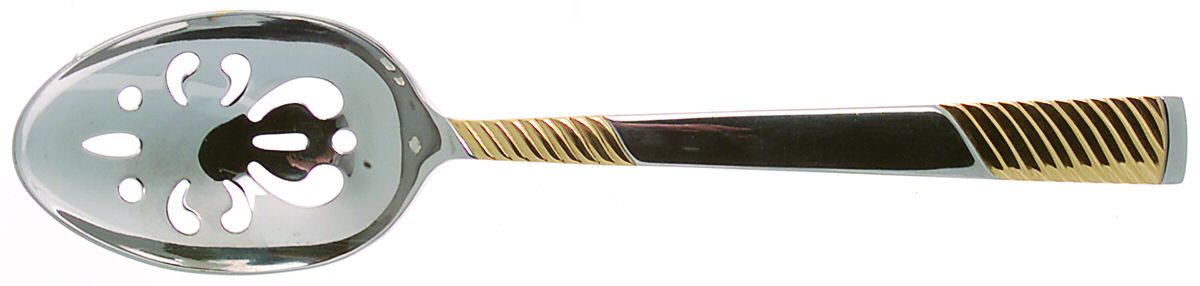 Calypso (Stainless, Gold Accent) Pierced Tablespoon (Serving Spoon) by International Silver-1