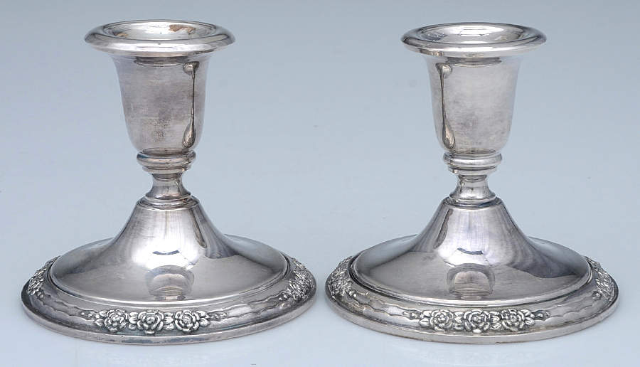 Camille (Silverplate, Hollowware) Pair of Silverplate Console Candleholders by International Silver-1