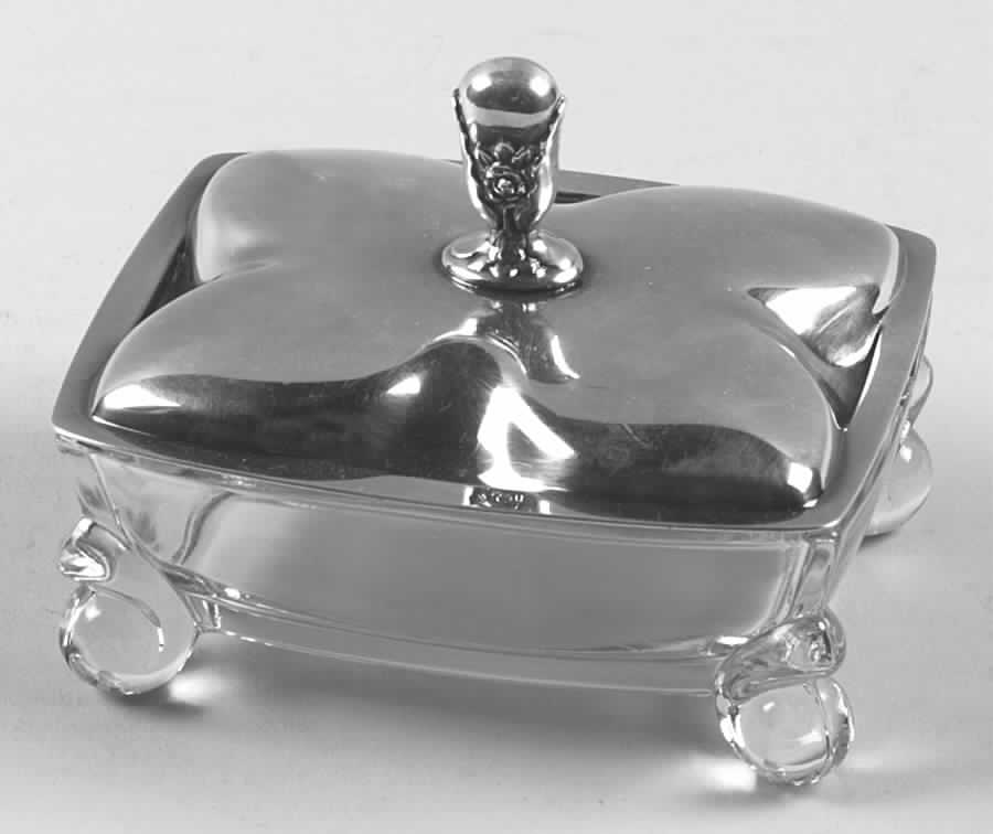 Camille (Silverplate, Hollowware) Crystal Cigarette Box with Silverplate Lid by International Silver-1
