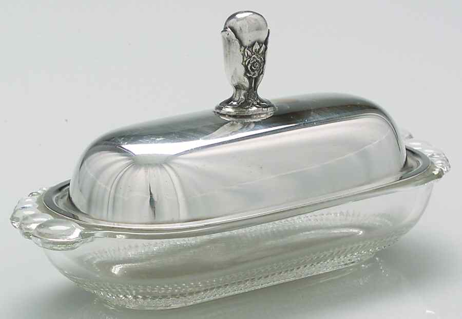 Camille (Silverplate, Hollowware) Crystal Butter with Silverplate Lid by International Silver-1