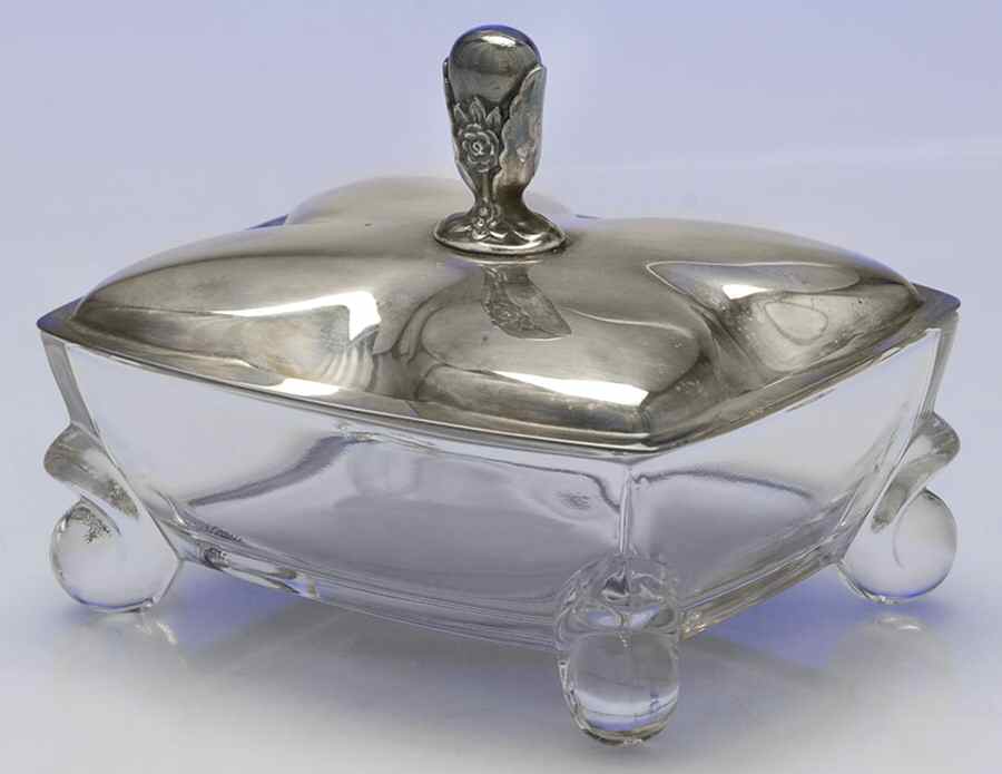 Camille (Silverplate, Hollowware) Crystal Cigarette Box with Silverplate Lid by International Silver-1