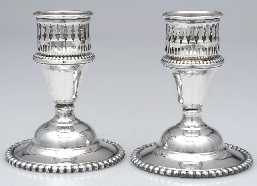 Candlewick (Sterling, Hollowware) Set of 2 Weighted Hurricane Lamp Base by International Silver-1