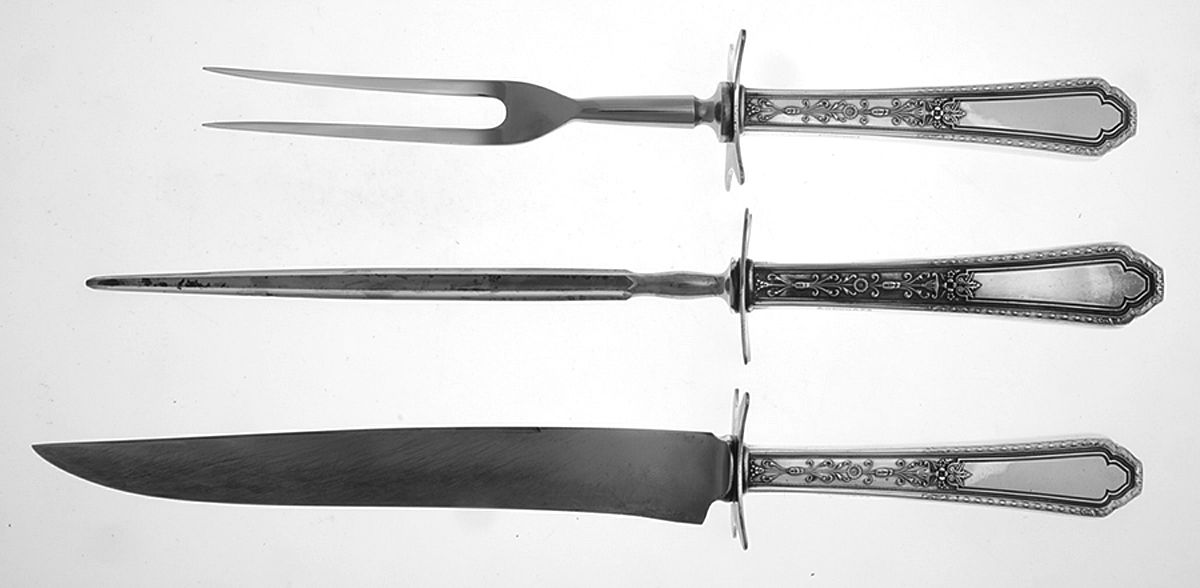 Chalfonte (Silverplate, 1926) Large 3-Piece Roast Carving Set w/ Stainless Blade by International Silver-1