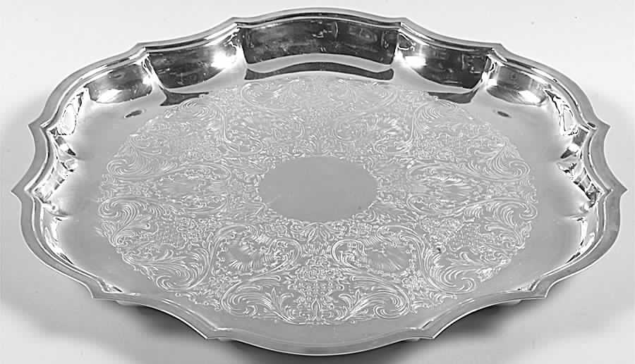 Chippendale (Silverplate, Hollowware, Four Toe) Medium Chased Round Tray by International Silver-1