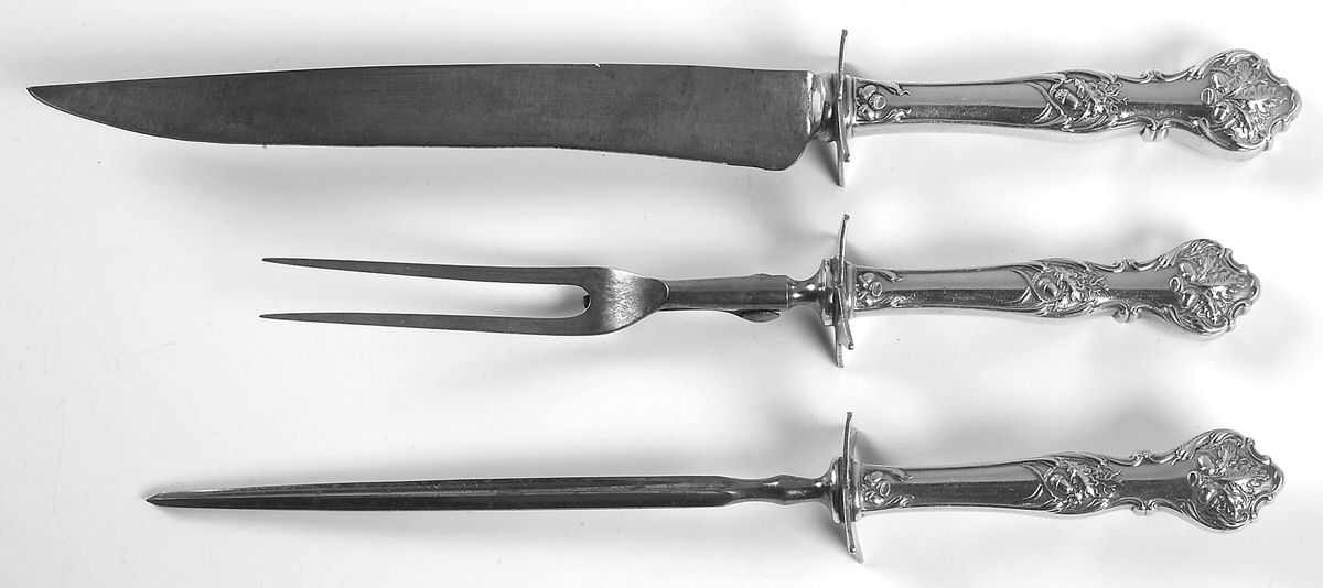 Charter Oak (Silverplate, 1906) Large 3-Piece Roast Carving Set w/ Stainless Blade by International Silver-1
