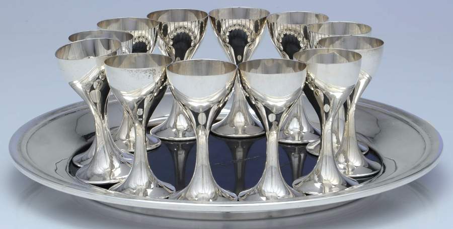 Classic (Sterling, Hollowware) Cordial - Set of 12 with Complimentary Sterling Tray by International Silver-1