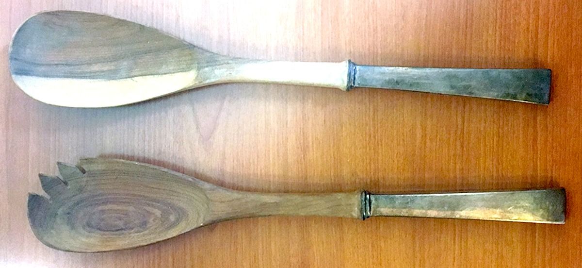 Continental (Sterling, 1934, No Monograms) Wooden Bowl 2 Piece Salad Set by International Silver-1