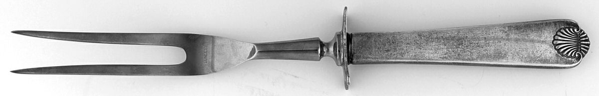 Colonial Shell (Sterling, 1941) Small Carving Fork W/Sterling Guard by International Silver-1