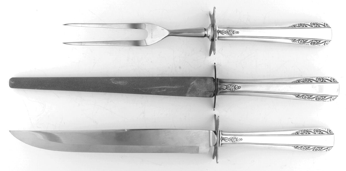 Courtship (Sterling, 1936, No Monograms) Large 3-Piece Roast Carving Set w/ Stainless Blade by International Silver-1