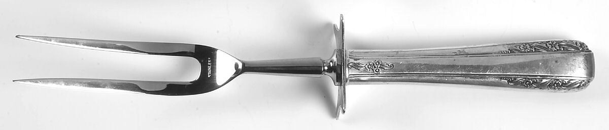 Courtship (Sterling, 1936, No Monograms) Large Stainless-Prong Roast Carving Fork by International Silver-1