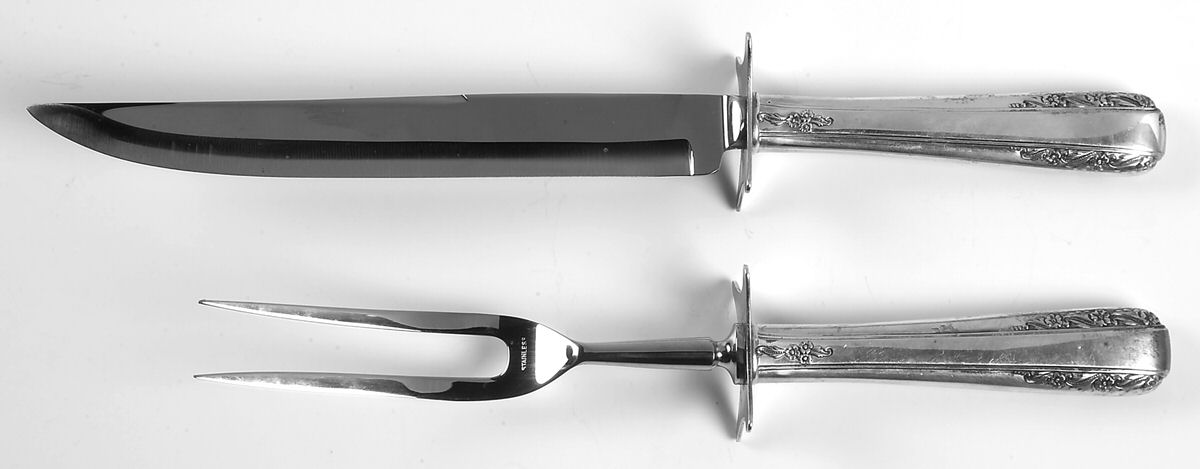 Courtship (Sterling, 1936, No Monograms) Large 2-Piece Roast Carving Set w/ Stainless Blade by International Silver-1