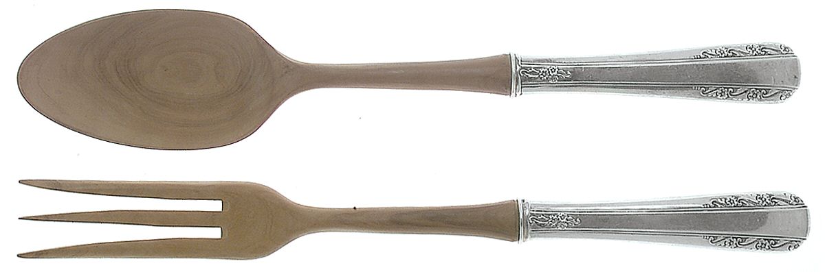 Courtship (Sterling, 1936, No Monograms) Wooden Bowl 2-Piece Salad Set by International Silver-1