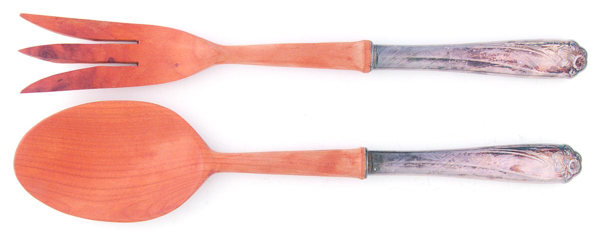 Daffodil (Silverplate, 1950) Wooden Bowl 2-Piece Salad Set by International Silver-1