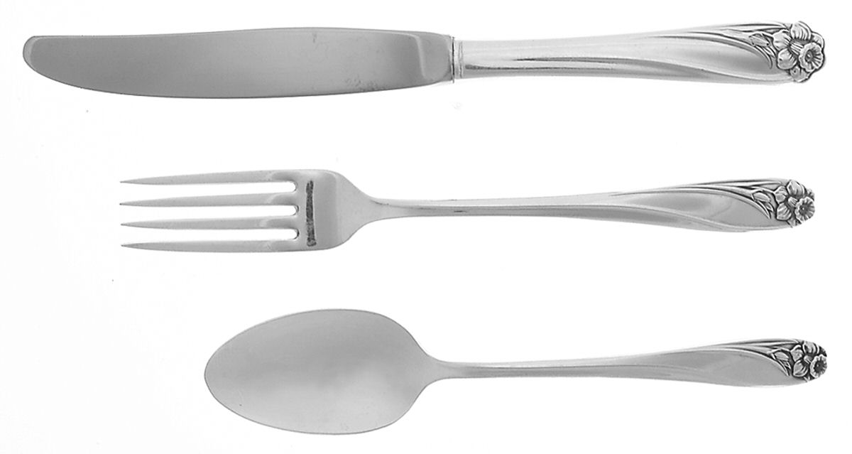 Daffodil (Silverplate, 1950) 3-Piece Youth Set (Knife, Fork & 5 O'Clock Spoon) by International Silver-1