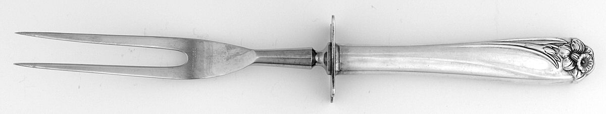 Daffodil (Silverplate, 1950) Small Steak Carving Fork with Stainless Prongs by International Silver-1