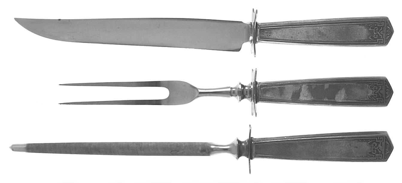 Devonshire (Sterling, 1914) Small Steak 3-Piece Carving Set with Stainless Blade by International Silver-1