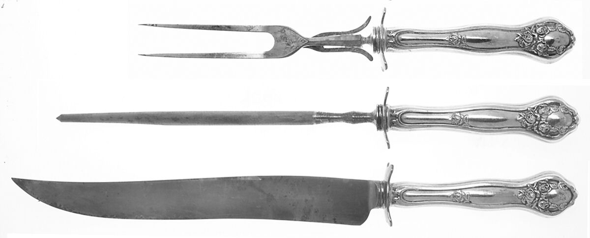 Dolly Madison (Silverplate, 1911) Large 3-Piece Roast Carving Set w/ Stainless Blade by International Silver-1