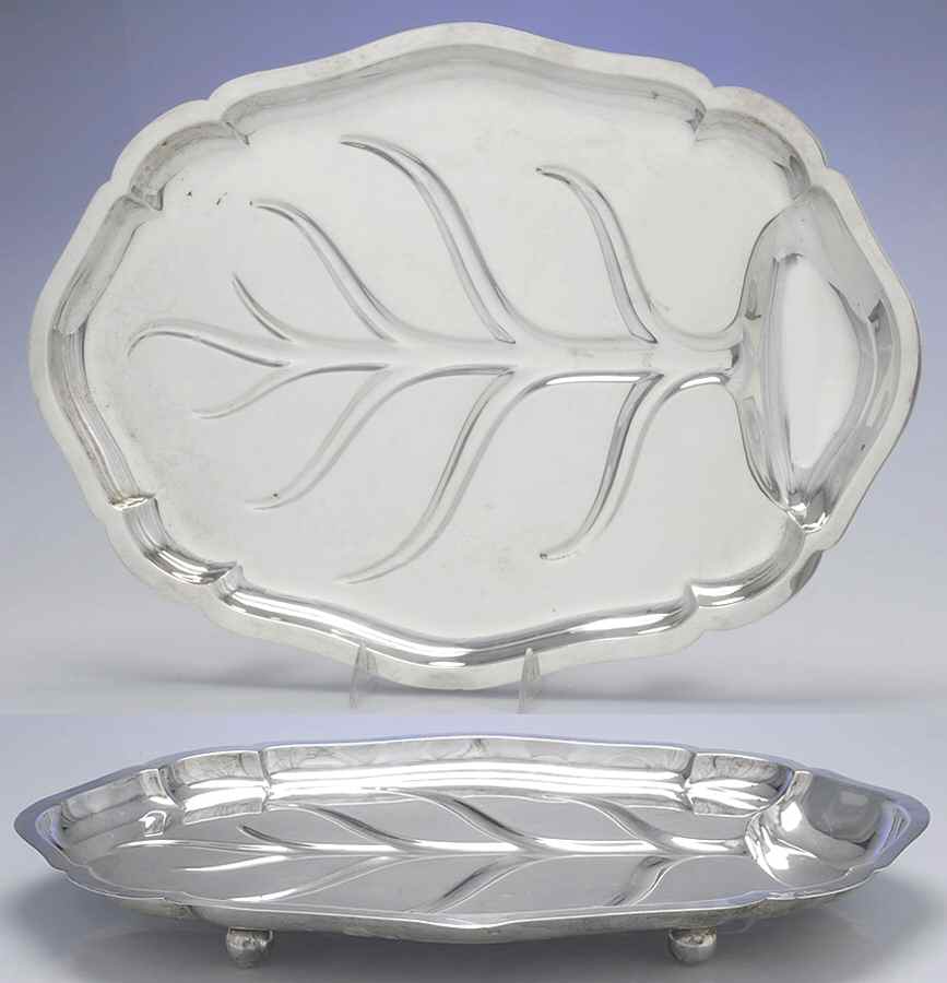 Dublin (Sterling, Hollowware) Medium Footed Meat Platter with Well by International Silver-1