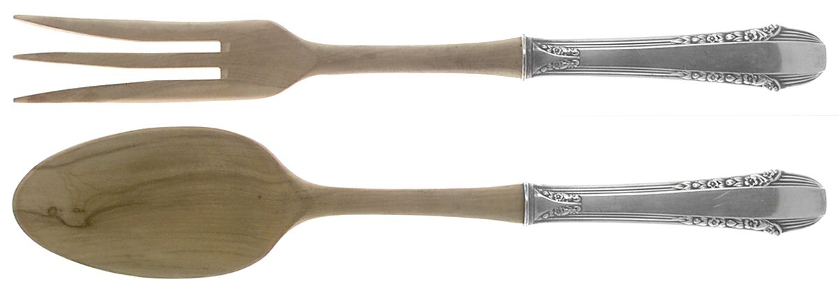 Enchantress (Sterling, 1937, No Monograms) Wooden Bowl 2-Piece Salad Set by International Silver-1