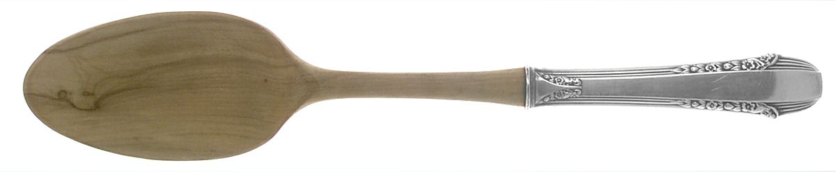 Enchantress (Sterling, 1937, No Monograms) Salad Serving Spoon with Wooden Bowl by International Silver-1