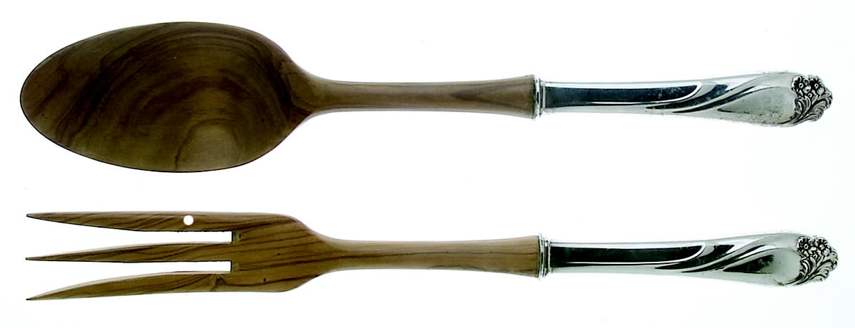 Enchanted Rose (Sterling, 1954) Wooden Bowl 2-Piece Salad Set by International Silver-1