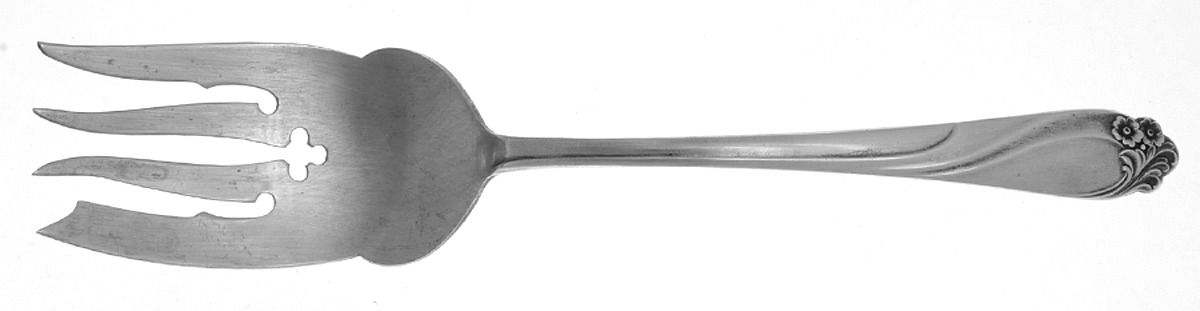 Enchanted Rose (Sterling, 1954) Large Solid Cold Meat Serving Fork by International Silver-1