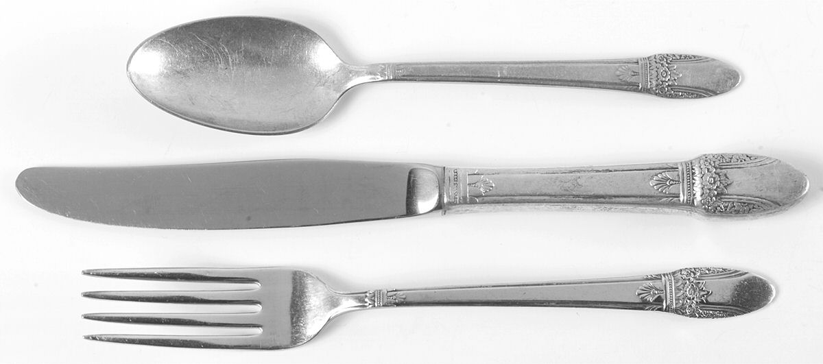First Love (Silverplate, 1937) 3-Piece Youth Set (Knife, Fork & 5 O'Clock Spoon) by International Silver-1