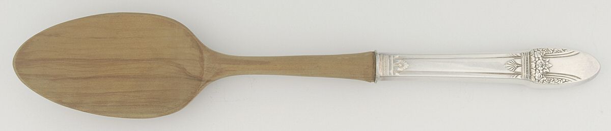 First Love (Silverplate, 1937) Salad Serving Spoon with Wooden Bowl by International Silver-1
