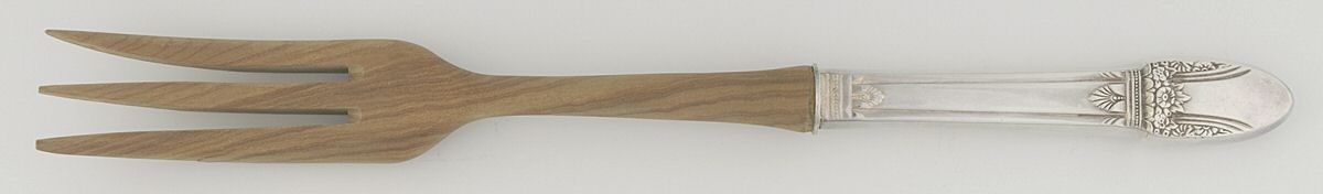 First Love (Silverplate, 1937) Salad Serving Fork with Wooden Prongs by International Silver-1