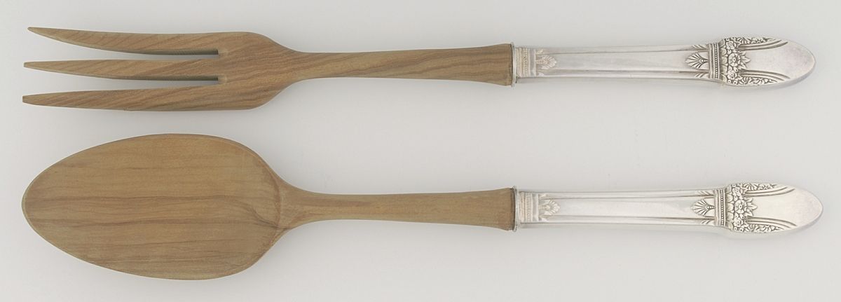 First Love (Silverplate, 1937) Wooden Bowl 2-Piece Salad Set by International Silver-1