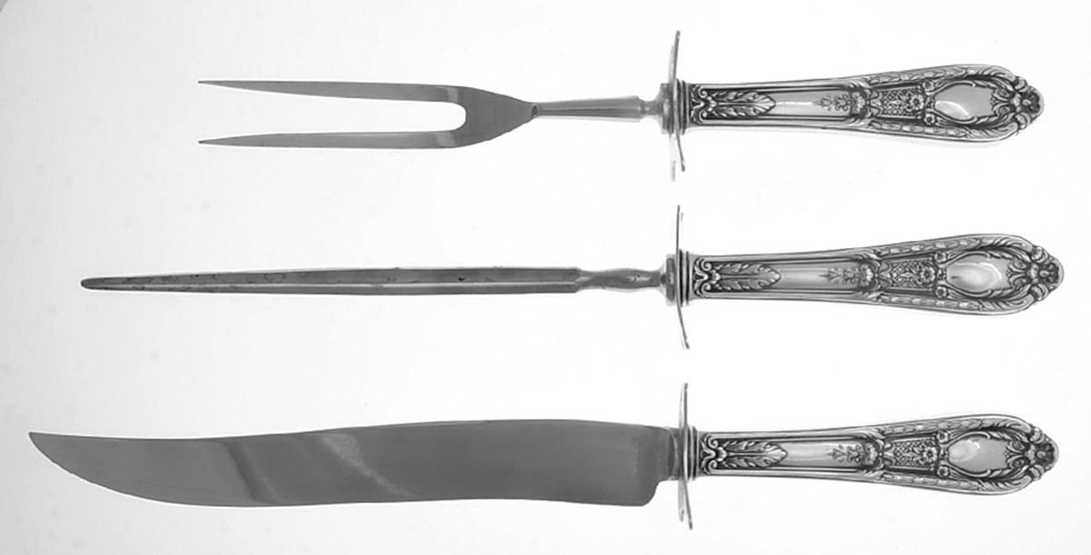 Fontaine (Sterling, 1924, No Monograms) Large 3-Piece Roast Carving Set w/ Stainless Blade by International Silver-1