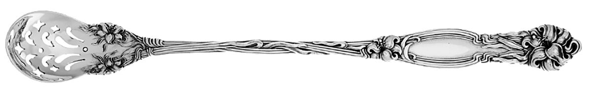 Frontenac (Sterling, 1903) Pierced Bowl Long Handle Olive Spoon by International Silver-1