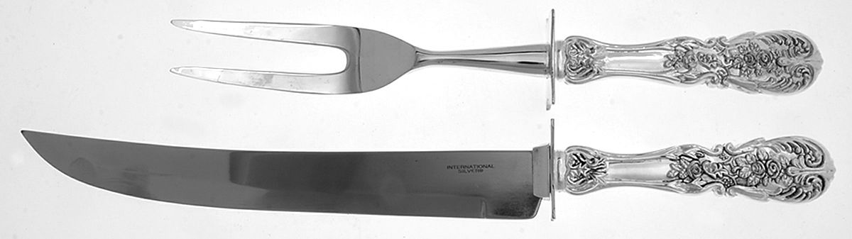 French Rose (Silverplate) Large 2-Piece Roast Carving Set w/Stainless Blade by International Silver-1