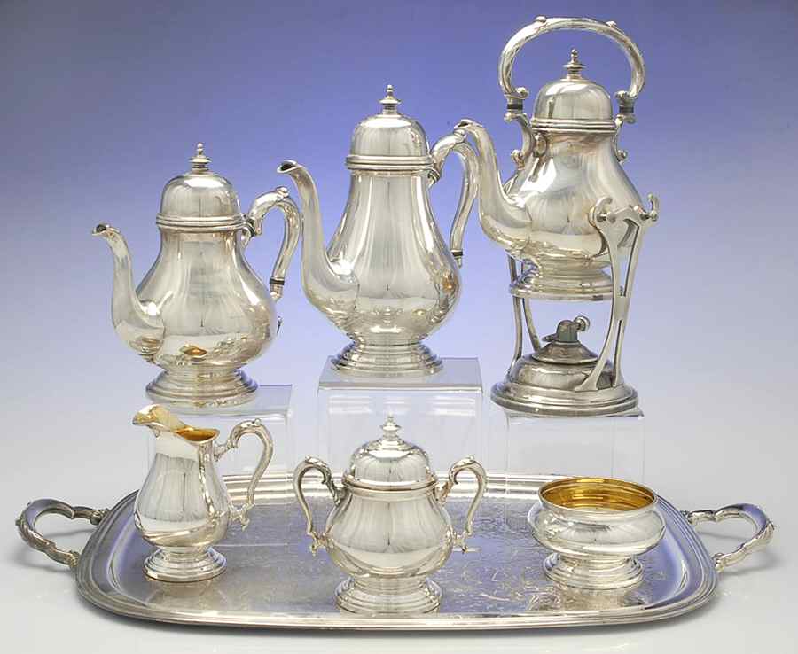 Georgian Castle (Silverplate, Hollowware) 7-Piece Plated Tea Set (w/ Waste, Kttle & Try) by International Silver-1