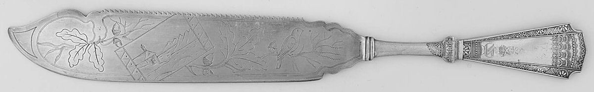 Geneva (Silverplate, 1881) Solid Bright Cut Cake Saw by International Silver-1