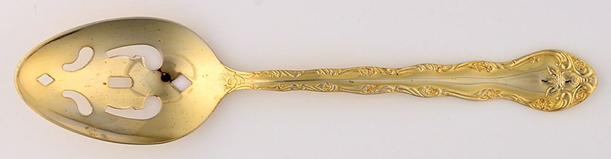 Golden Classic Rose (Gold Electroplate) Pierced Tablespoon (Serving Spoon) by International Silver-1