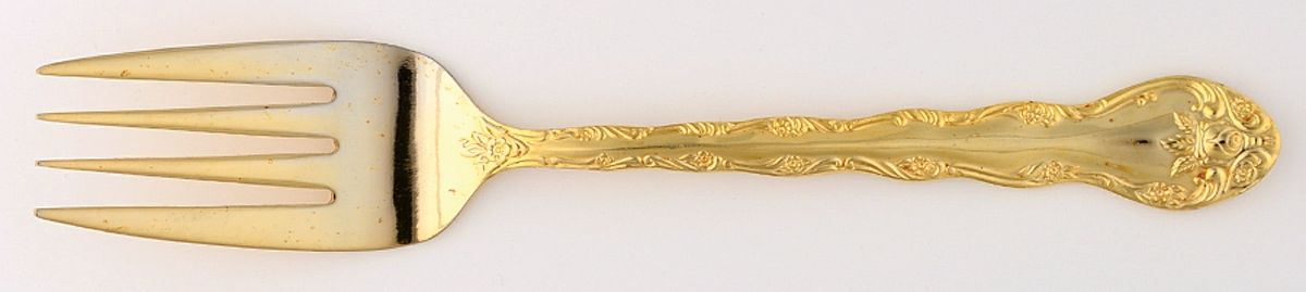 Golden Classic Rose (Gold Electroplate) Medium Solid Cold Meat Serving Fork by International Silver-1